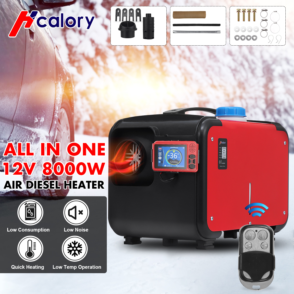 Hcalory calentador de coche todo en uno, 8000W aire calentador diesel rojo 8KW 12V un agujero calentador de coche para camiones Motor + LCD interruptor de llave 2022 nuevo ► Foto 1/6