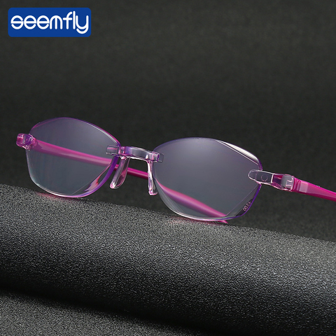 Seemfly-gafas de lectura con marco pequeño sin marco para mujer, anteojos de lectura con luz azul, dioptrías para presbicia + 1,0 + 1,5 + 2,0 + 2,5 + 3,5 + 4,0 ► Foto 1/6