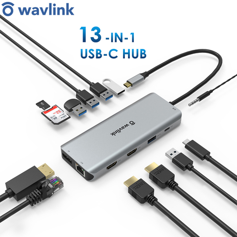 Wavlink USB 3,1 tipo-C a HDMI Adaptador 4K DP USB 1,4 C con Hub 3,0 lector de tarjetas TF SD PD 3,0 de carga para el MacBook Pro ► Foto 1/6