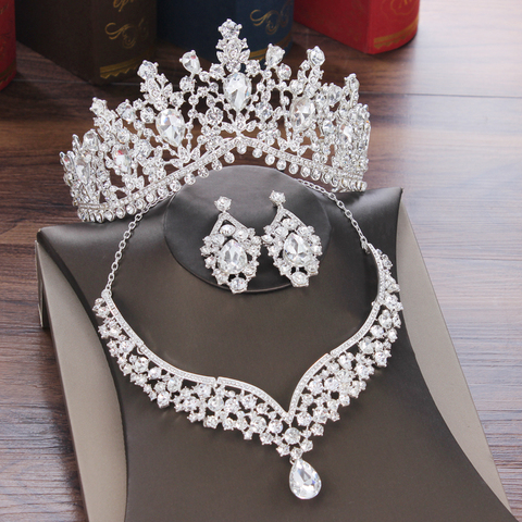 Barroco cristal gota de agua nupcial Juegos de joyas con diamante de imitación Tiaras corona collar pendientes para novia boda Dubai conjunto de joyas ► Foto 1/6