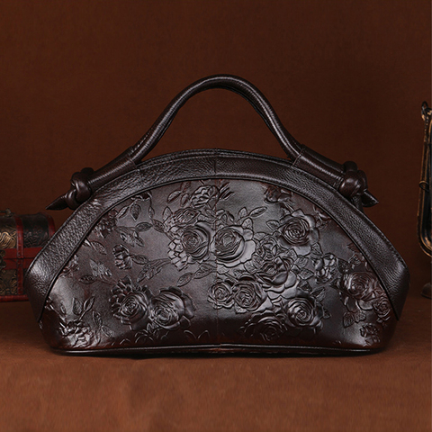 Norbinus-Bolso de mano de piel auténtica con estampado de rosa para mujer, bandoleras cruzadas con relieve ► Foto 1/6