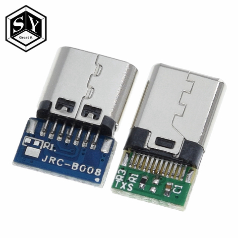 10 Uds. De conector USB 3,1 tipo C, 12/24 pines hembra/Enchufe macho, adaptador para receptáculo a Cable de soldadura, 24 Pines, compatible con placa PCB ► Foto 1/6