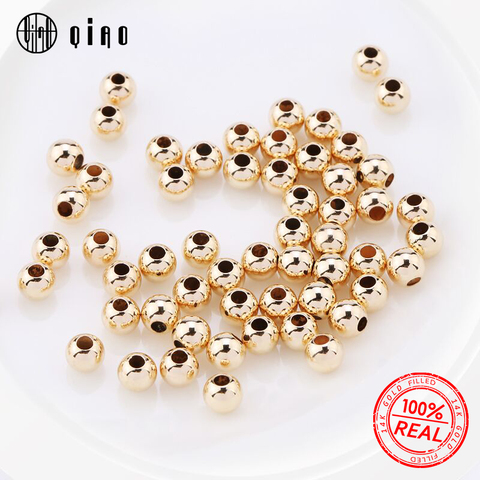 Venta al por mayor 50 piezas de 2-4 MM 14 K oro perlas redonda suave joyería de cuentas para pulsera y collar hallazgos de joyería de oro de 14 K ► Foto 1/6