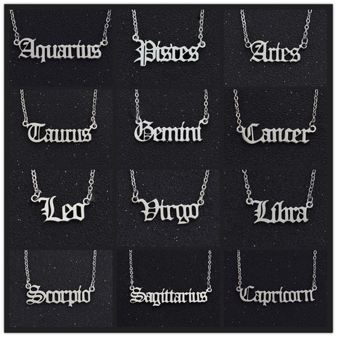 Collar con constelación de 12 letras para hombre y mujer, colgante con letras del zodiaco, joyería, regalo de cumpleaños ► Foto 1/6