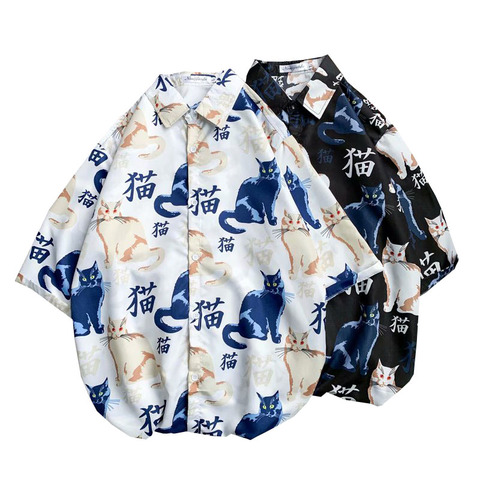 Camiseta Hawaiana de manga corta para hombre, camisa de secado rápido de talla grande, talla asiática, M-3XL, camisetas informales de playa con Gato bonito para verano, 2022 ► Foto 1/6