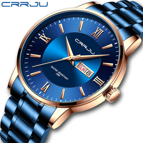 CRRJU-Reloj de pulsera para hombre, de lujo, automático, azul, informal, resistente al agua, luminoso, 30M ► Foto 1/6