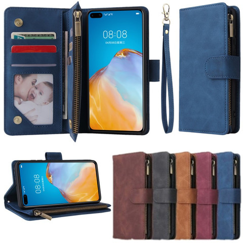 Funda para Huawei P40 Pro P40Lite E P30 Mate30, billetera con cremallera, funda abatible de cuero con ranuras para tarjetas, bolsa de teléfono para Honor 10i 20i 10 20 Lite 20Pro ► Foto 1/6