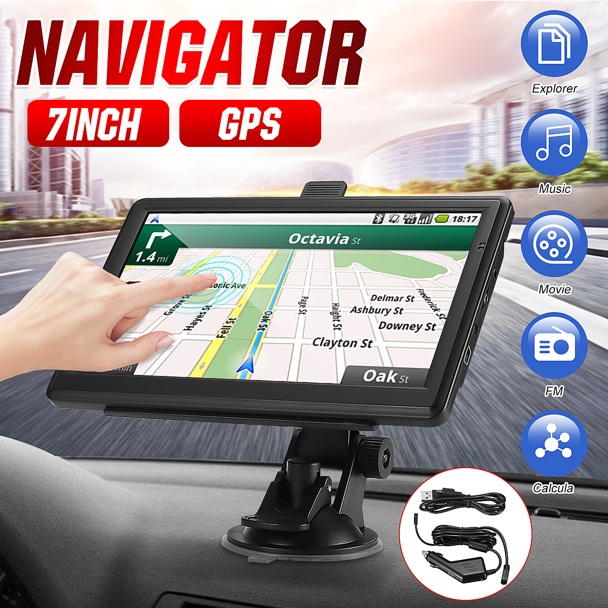 Pantalla táctil HD de 7 pulgadas para coche, navegación GPS para camión, 128M de RAM, 8gb de rom, compatible con mapas de Rusia/UE/América/Canadá/Sudeste Asiático/AU NZ ► Foto 1/6