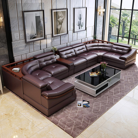 Sofá de cuero en forma de U para sala de estar, moderno, sencillo, de esquina, grande, familiar ► Foto 1/6