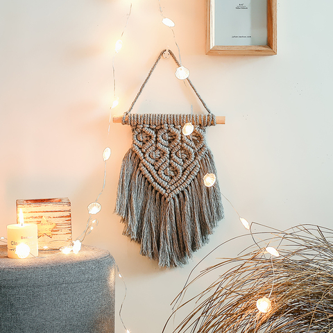 Macramé Boho Decor-Mini tapiz colgante de pared, macramé, blanco y negro, Fondo de cabezal para dormitorio, accesorios de decoración del hogar ► Foto 1/6