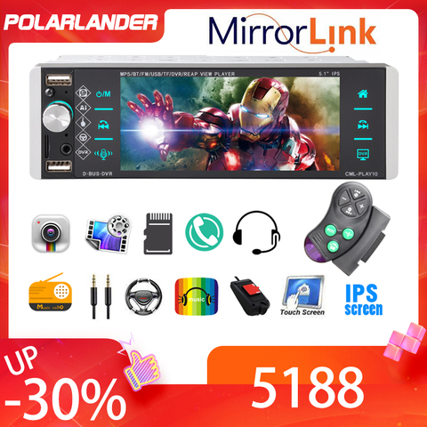 Reproductor Mp5 de 1DIN para coche, Radio táctil, interconexión bidireccional, 5188 pulgadas, RDS, AM, FM, 4-USB, compatible con Android 10, Mirrorlink ► Foto 1/6