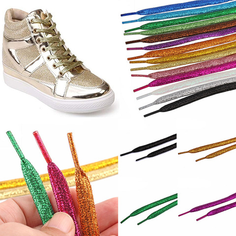 Cordones de zapatos metálicos brillantes para hombre y mujer, zapatillas de deporte de encaje dorado, zapato plano cordones, cordones deportivos plateados para correr, 120cm ► Foto 1/6