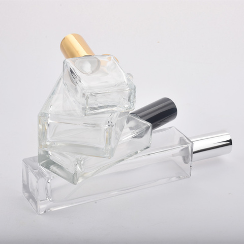 Minibotella de vidrio con atomizador, espray de Perfume rellenable, transparente, con tapa negra, dorada y plateada, 15ml, 30ml, 50ml ► Foto 1/5