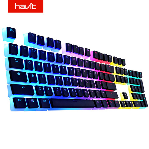 Havit-teclas de doble disparo con retroiluminación, PBT Pudding, juego de teclas con extractor, compatible con teclado mecánico Cherry MX, blanco y negro ► Foto 1/6