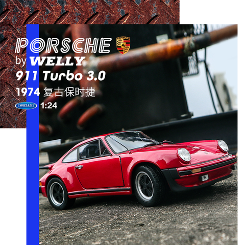 Welly-Coche en miniatura de aleación para niños, coche en miniatura de aleación, Decoración, regalo de colección, modelo de fundición a presión, Porsche 911 Turbo 3,0, 1:24 ► Foto 1/6