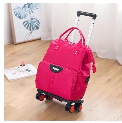 Bolso de viaje con ruedas para mujer, mochila de viaje con ruedas Oxford de gran capacidad, Maleta de equipaje rodante ► Foto 1/6