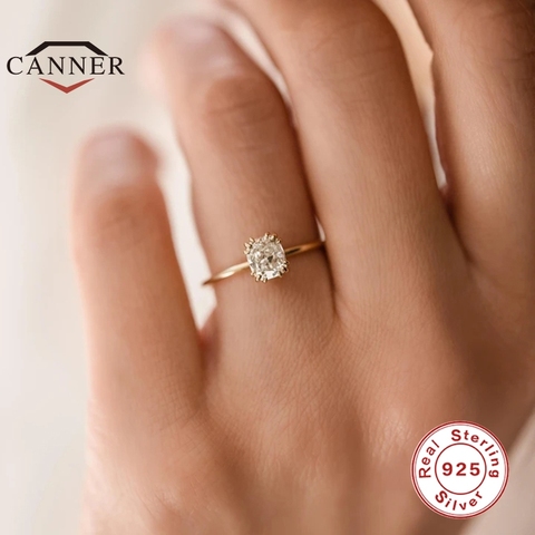 CANNER-Mini anillo de compromiso de circonita para mujer, sortija femenina de Color dorado fina, joyería de regalo, Plata de Ley 925 auténtica ► Foto 1/6