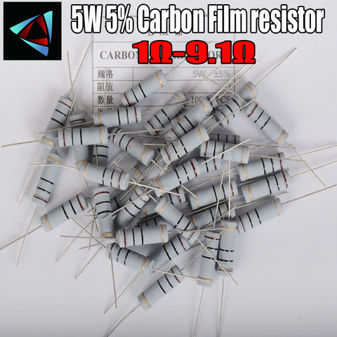 Resistor de película de carbono, 5 uds., 5W, 5%, 1R ~ 1M, 1, 1,2, 1,5, 2, 1,8, 2,2, 2,4, 3, 2,7, 3,3, 3,6, 3,9, 4,3, 4,7, 5,1, 5,6, 6,2, 6,8, 7,5 ohm ► Foto 1/1