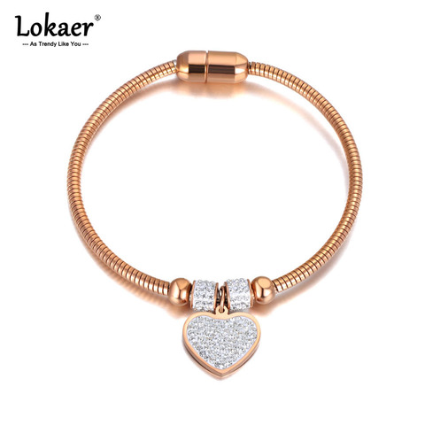 Lokaer-pulsera con colgante de corazón para mujer, brazalete con cierre magnético, acero inoxidable, Circonia cúbica, cristal, joyería para mujer B21009 ► Foto 1/6