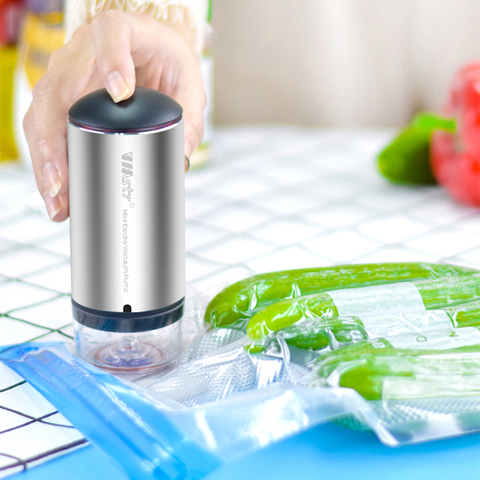 Sellador al vacío de alimentos reutilizable, bolsas Sous Vide con bomba de aire de mano recargable para almacenamiento de alimentos, electrodomésticos de cocina ► Foto 1/6