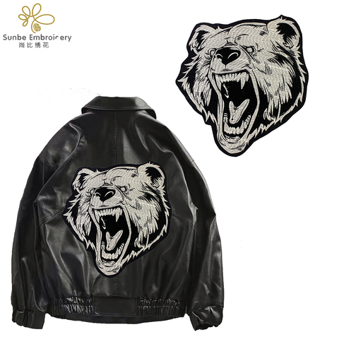 Parches de cabeza de oso bordados, adhesivos para planchado, para chaqueta, insignia de decoración trasera ► Foto 1/4