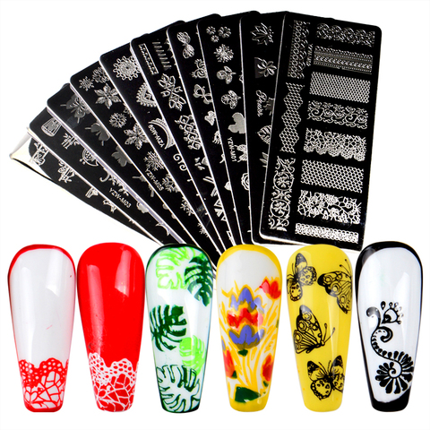 Uñas placas de estampado de hojas de arce de encaje de flores fotos de acero inoxidable otoño Simple artista sello plantilla esténciles para uñas ► Foto 1/6