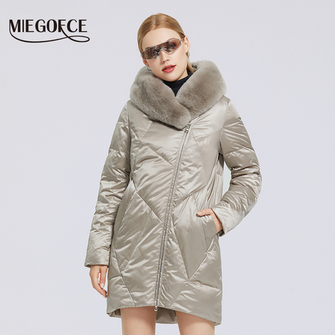 MIEGOFCE-abrigo de algodón con Cuello de piel para mujer, Chaqueta larga de conejo Rex, Parkas a prueba de viento para invierno, 2022 ► Foto 1/6