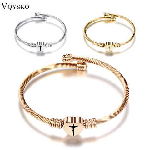 Pulsera de corazón de cruz de Jesús para mujer, joyería de acero inoxidable, brazalete religioso, venta al por mayor ► Foto 1/6