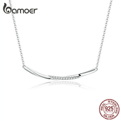 Bamoer minimalista plata 925 joyería Clear Wave Clear CZ gargantilla Collar para Mujer Accesorios finos, regalos, joyería BSN130 ► Foto 1/6