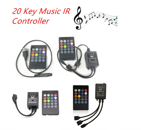 Controlador de música USB con 20 teclas IR, mando a distancia negro, sensor de sonido para tira LED RGB, alta calidad, 5-24V ► Foto 1/5