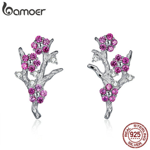 BAMOER-pendientes de plata de primera ley con forma de flor para mujer, aretes pequeños, plata esterlina 925, flor de ciruela, estilo invernal, regalo, BSE040 ► Foto 1/6