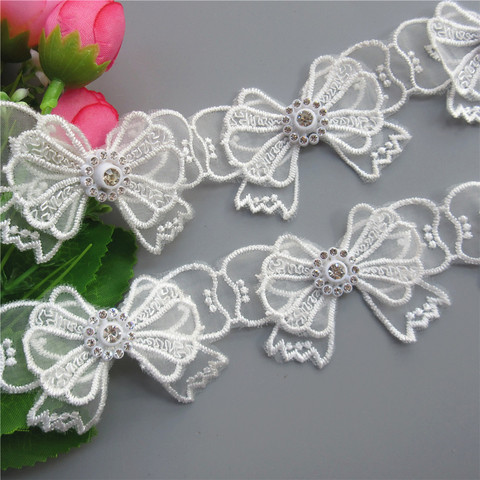 1 yarda de encaje de malla Bowknot diamantes de imitación bordado cinta para ajuste, cordón parches apliques tela del vestido de boda DIY artículos de costura artesanal ► Foto 1/6