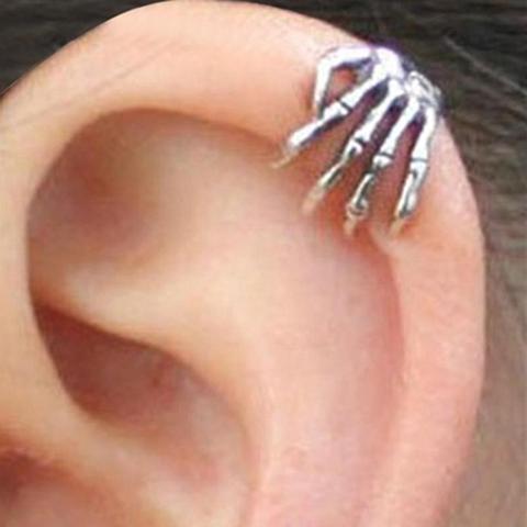 2022 nuevo 1Pc Punk Unisex diseño sencillo plateado Color esqueleto dedo Clip de oreja de mano brazalete de oído Punk calle postes de acero inoxidable ► Foto 1/6