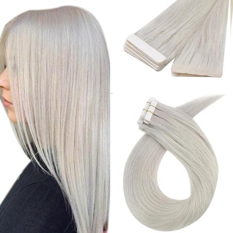 Moresoo-extensiones de cabello de trama de piel de inyección sin costuras, cabello humano virgen Invisible blanco Rubio, pegamento Natural liso en adhesivo ► Foto 1/6