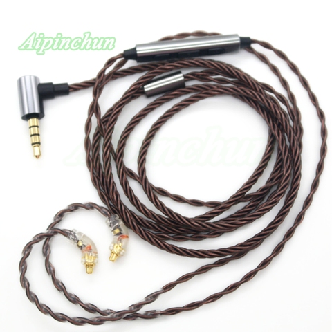 Aipinchun-Cable MMCX de auriculares con micrófono, controlador de volumen para Shure SE215, SE315, SE425, SE535, SE846, Conector de flexión L de 3,5mm ► Foto 1/4
