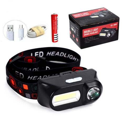 Linterna frontal de faro LED COB, recargable por USB, 18650, integrada, para acampar, senderismo, pesca nocturna ► Foto 1/6