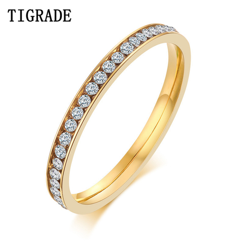 Tigrade-Anillo de boda chapado en oro para mujer, sortija completa de cristal para fiesta, joyería Coreana de acero inoxidable que no se destiñe, venta al por mayor ► Foto 1/6