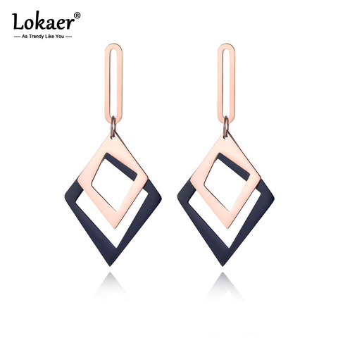 Lokaer-pendientes geométricos de acero inoxidable de doble capa para mujer, aretes, estilo OL, negro/oro rosa, regalo de boda, E19062 ► Foto 1/6