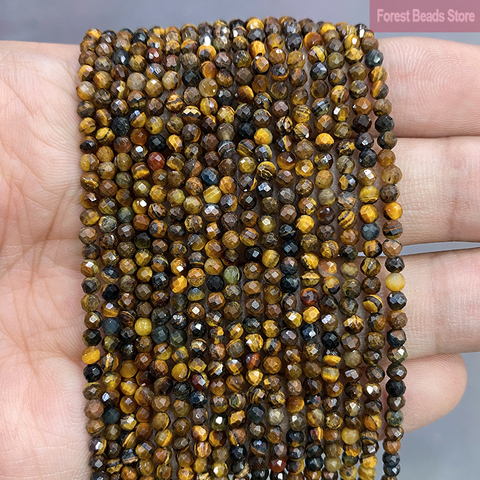 Cuentas facetadas de oro marrón para fabricación de joyas, ágatas de ojo de tigre piedra redonda Natural, sueltas, bricolaje, pulsera, pendientes, 15 ''pulgadas, 2mm/3mm ► Foto 1/3