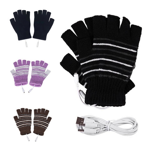 Guantes Térmicos con calefacción por USB para invierno con medio dedo y cubierta de dedo recargable para exteriores bicicleta ciclismo Oficina interior ► Foto 1/6