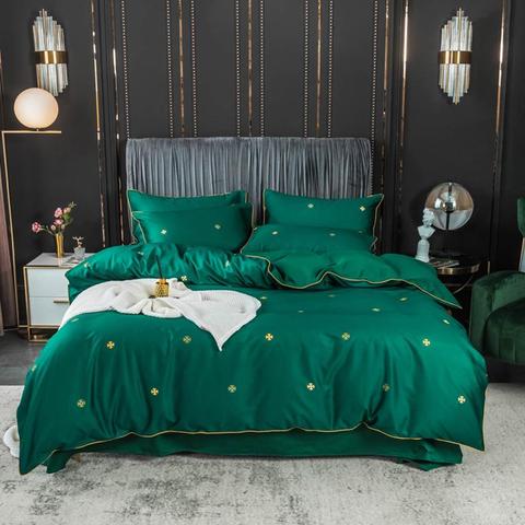 Svetanya-Juego de cama de algodón egipcio, ropa de cama de lujo Verde Europeo 600TC, Sábana plana ajustada, funda para almohada y edredón ► Foto 1/6