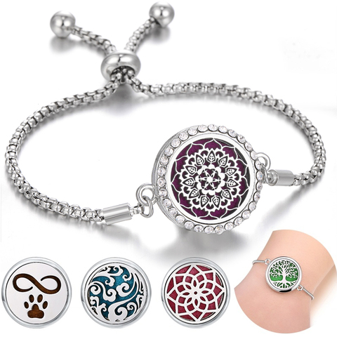 Pulsera de aromaterapia, joyería con difusor, cadena ajustable, caleidoscopio de cristal, brazalete con Aroma de flor de loto, pulsera con medallón de Perfume ► Foto 1/6