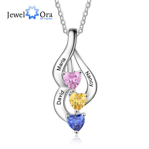 JewelOra personalizado grabado collares de nombre para las mujeres de 3 piedra de nacimiento de corazón colgantes bisutería regalos de cumpleaños ► Foto 1/6