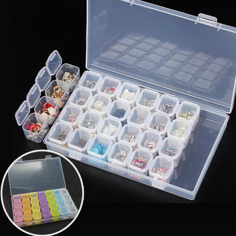 Caja de almacenamiento de plástico con 28 ranuras para joyería, contenedor de cosas pequeñas, minicuentas transparentes vacías, medicina, 11x17cm ► Foto 1/6