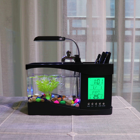 Mini acuario Beta de autolimpieza con luz LED, pantalla LCD, reloj, pecera, decoración del hogar, D30 ► Foto 1/6