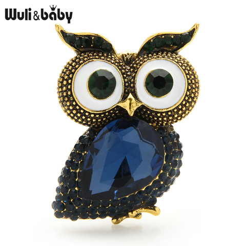 Wuli & baby-broches de búho de ojos grandes para mujer, broche informal de cristal azul, rojo, aves, para fiesta, regalos de Año Nuevo ► Foto 1/4