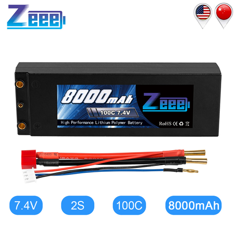 Zeee-batería Lipo 2S RC de 7,4 V 100C, 8000mAh, con enchufe tipo T Bullet de 4mm para coche de control remoto, modelo de barco y camión ► Foto 1/6