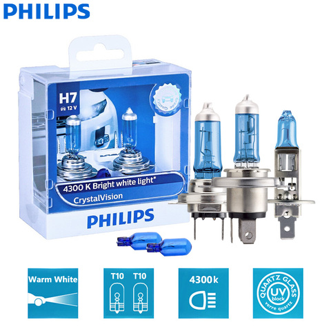 Philips Crystal Vision H1 H4 H7 H11 HB2 HB3 HB4 9003 9005 9006 12V CV 4300K, luz de cabeza halógena blanca brillante para coche, lámpara de coche (doble) ► Foto 1/6