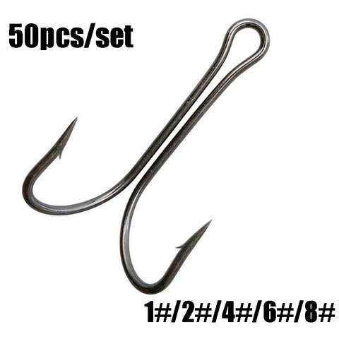 50 unids/set de acero de alto carbono de doble cabeza perforada gancho de pesca Sharp atado de moscas plantilla bajo Fishook cebo de pesca accesorio ► Foto 1/6