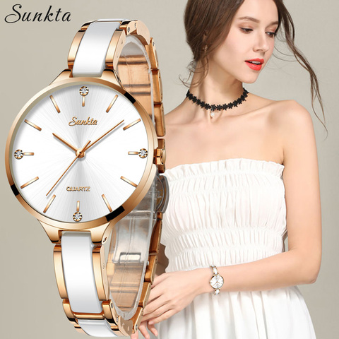 LIGE SUNKTA-Reloj de cerámica para mujer, sencillo, con diamantes, informal, de pulsera, resistente al agua, femenino ► Foto 1/6